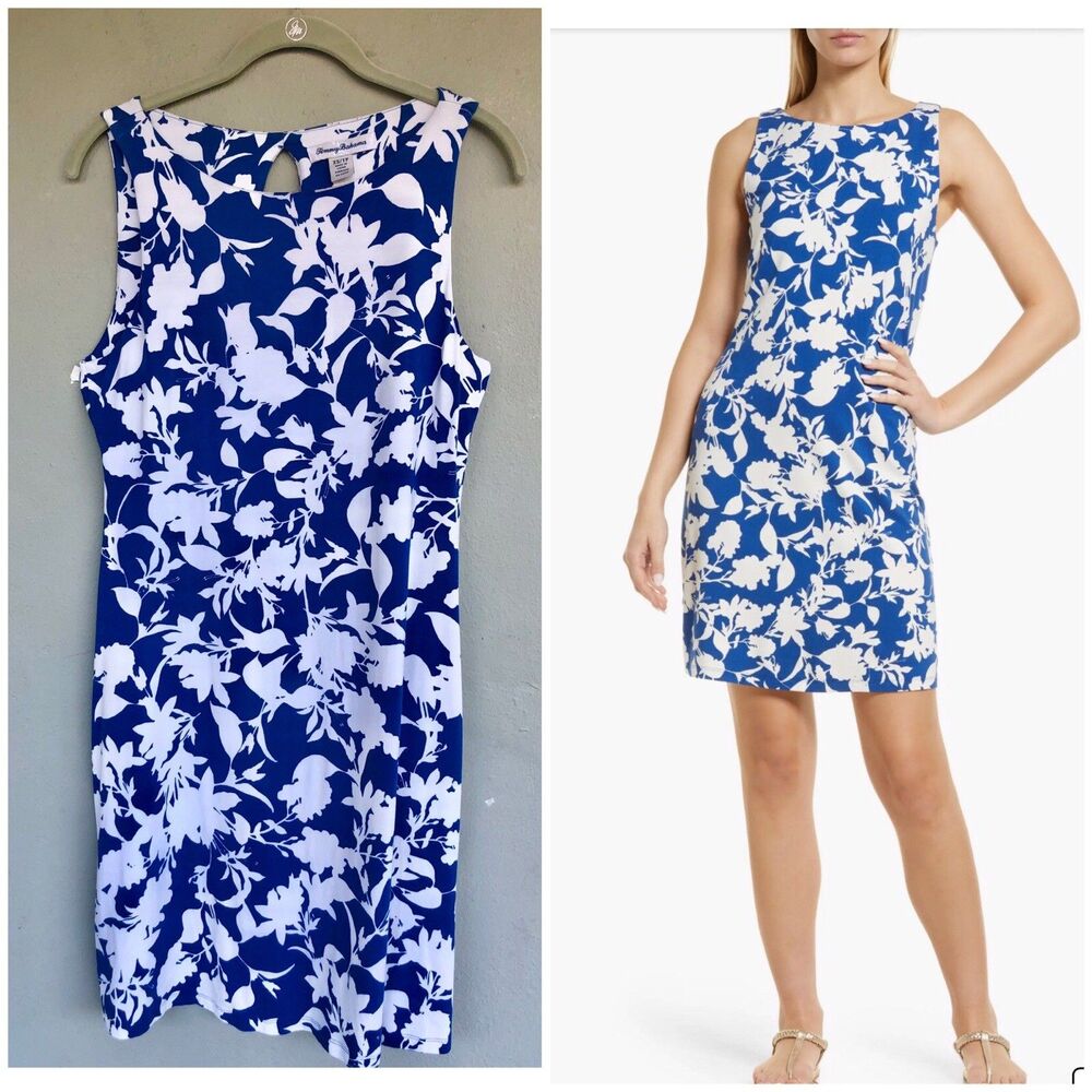 Tommy Bahama Dress Women XS Soft Stretch Sunset Vista Blue Floral Tank  Resort
